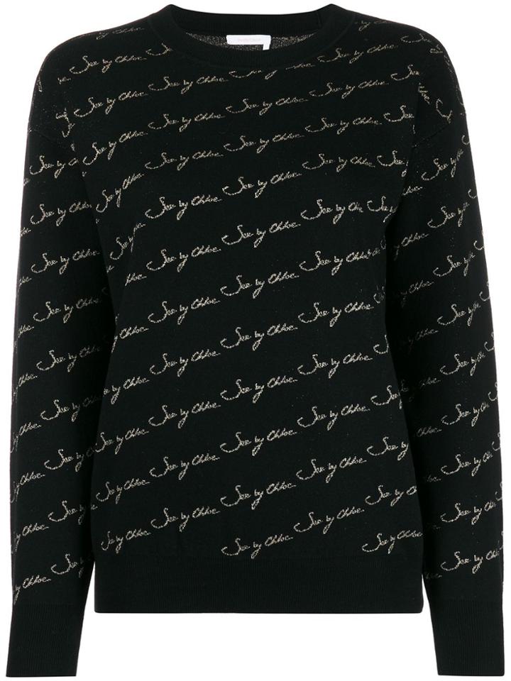 See By Chloé Metallic Logo Knit Sweater - Black