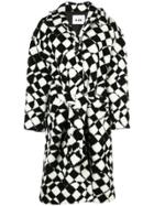 Msgm Geometric-print Faux-shearling Coat - Black