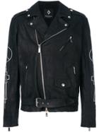 Marcelo Burlon County Of Milan Embroidered-sleeve Biker Jacket - Black