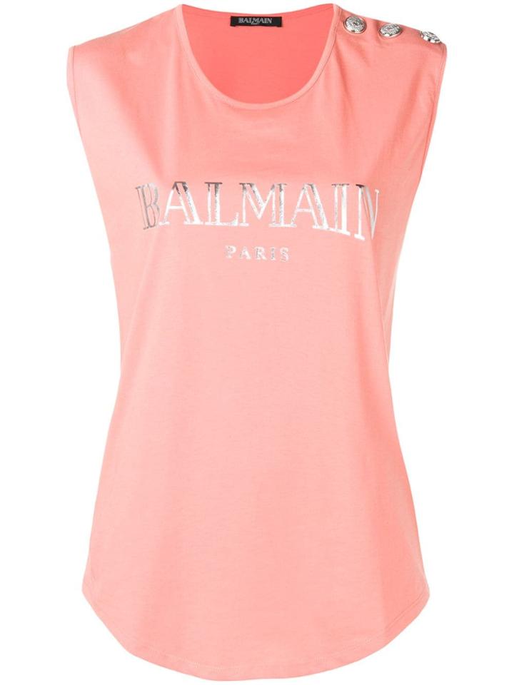 Balmain Buttoned Logo Tank - Pink