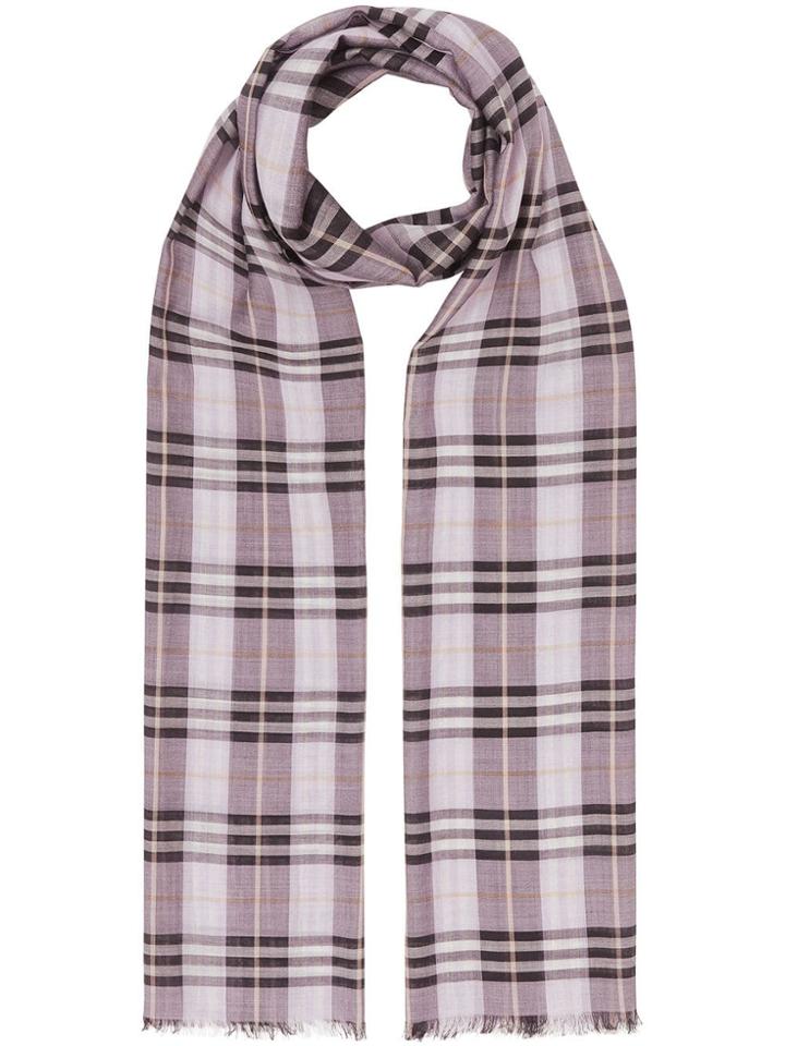 Burberry Vintage Check Lightweight Wool Silk Scarf - Purple