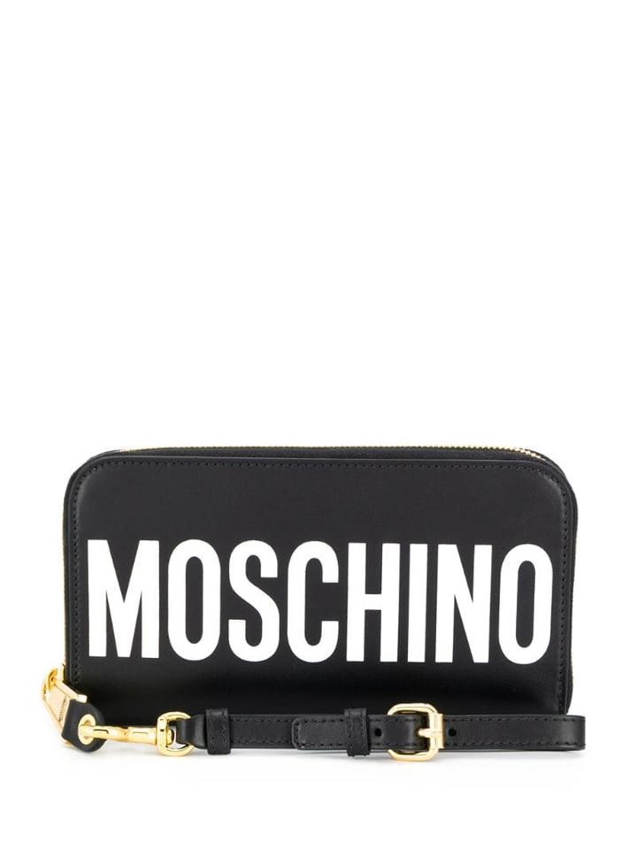 Moschino Logo Print Zipped Wallet - Black