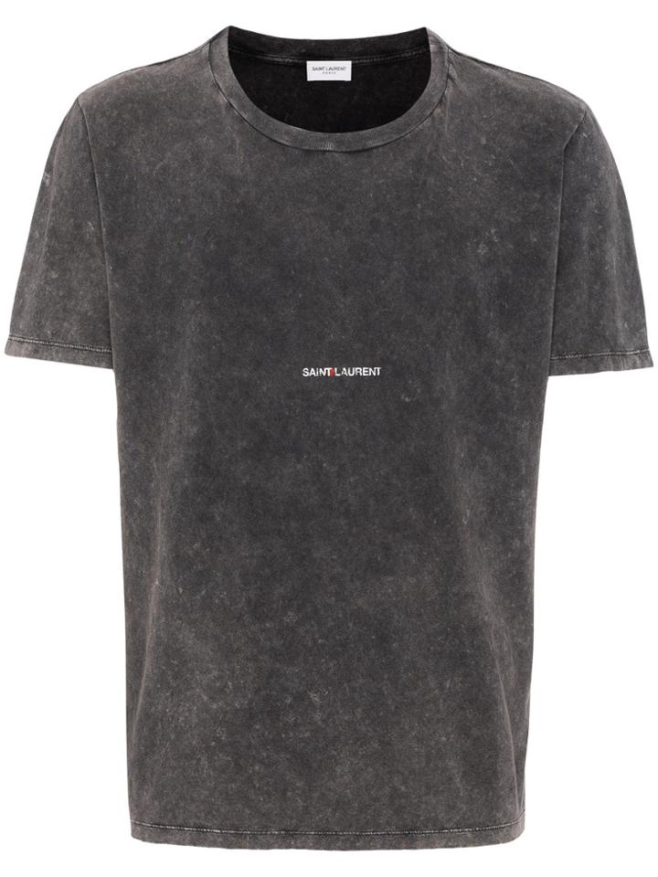 Saint Laurent Distressed T Shirt With Logo Print - Unavailable