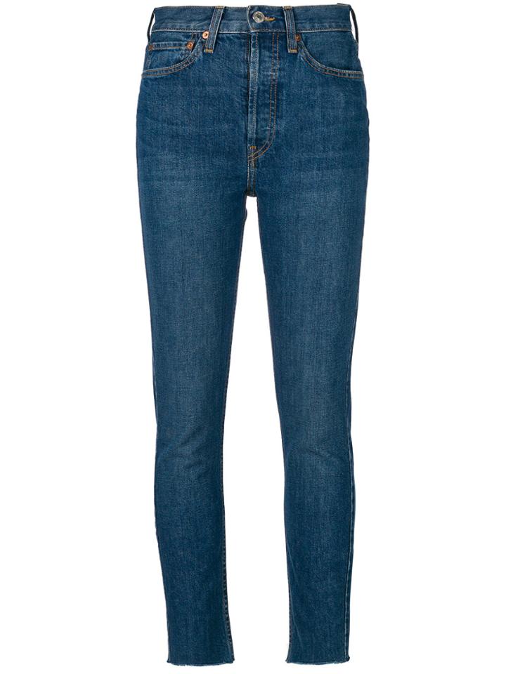 Re/done High Rise Ankle Crop Jeans - Blue
