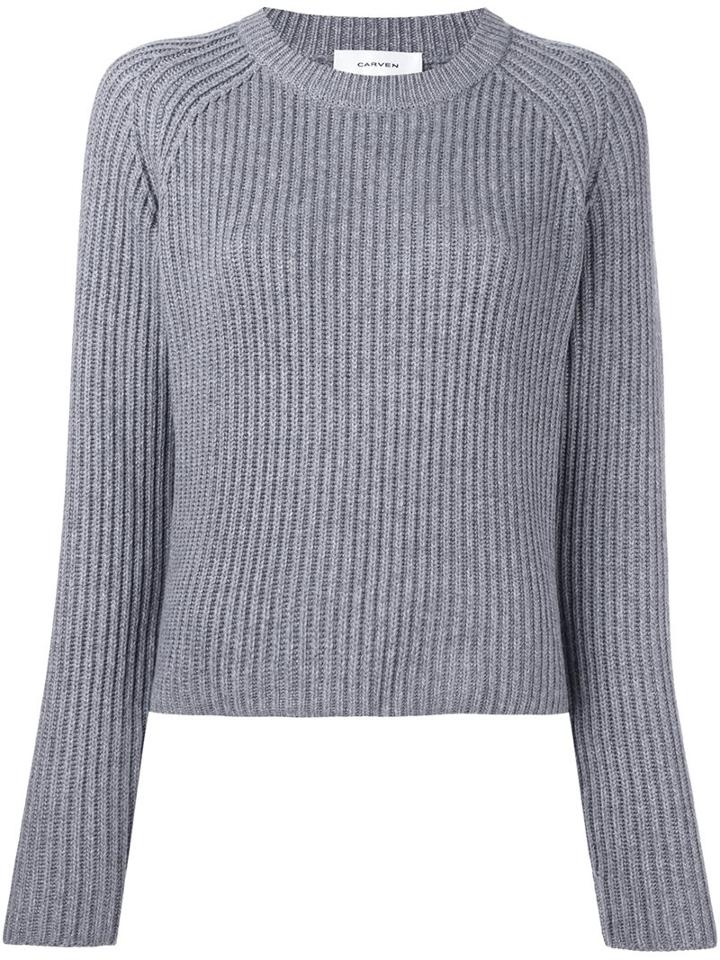 Carven Ribbed Cropped Jumper, Women's, Size: Medium, Grey, Cotton/nylon/viscose/lambs Wool
