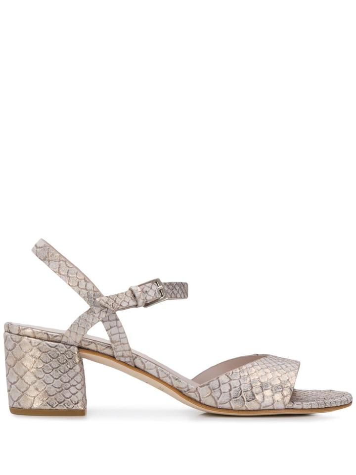 Del Carlo Embossed Block Heel Sandals - Grey