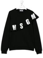 Msgm Kids Teen Logo Printed Ruffled Sweatshirt - Black