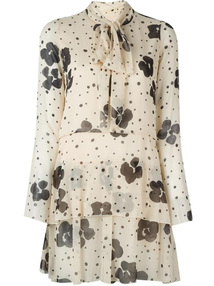 See By Chloé Floral Print Tiered Dress, Women's, Size: 38, Nude/neutrals, Silk/cotton
