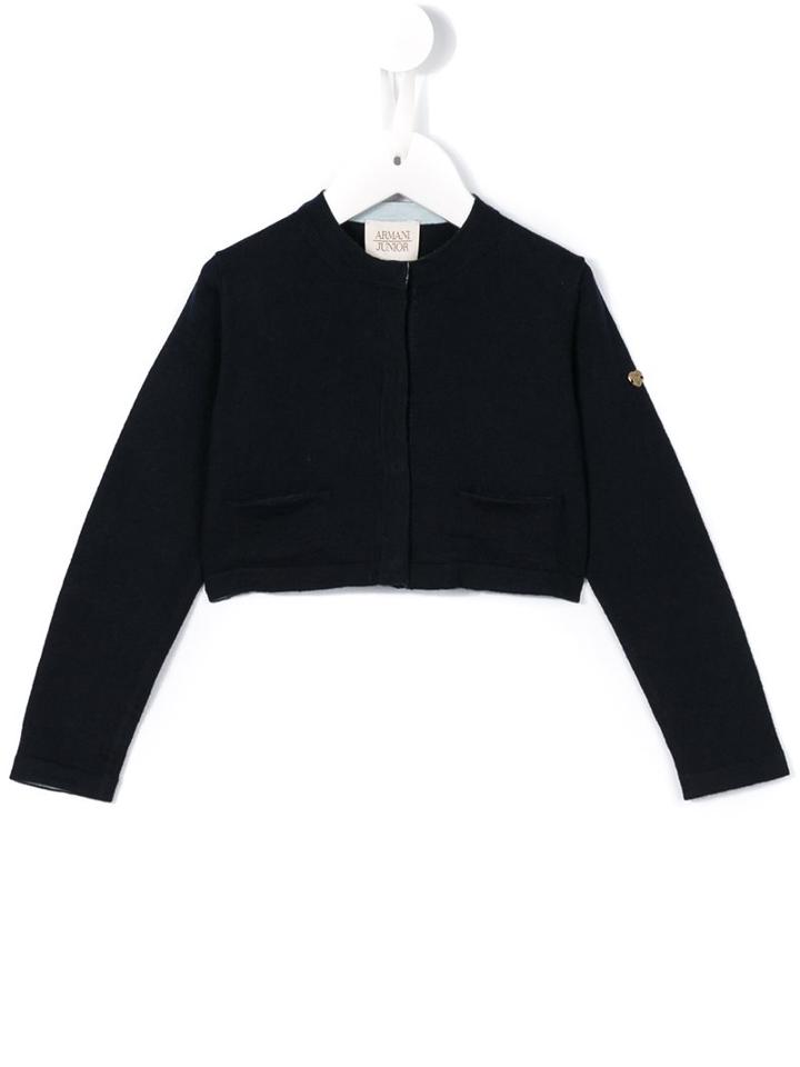 Armani Junior Cropped Cardigan, Kids Unisex, Size: 6 Yrs, Blue, Cotton/cashmere