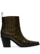 Ganni Brown Callie 70 Croc Print Leather Ankle Boots