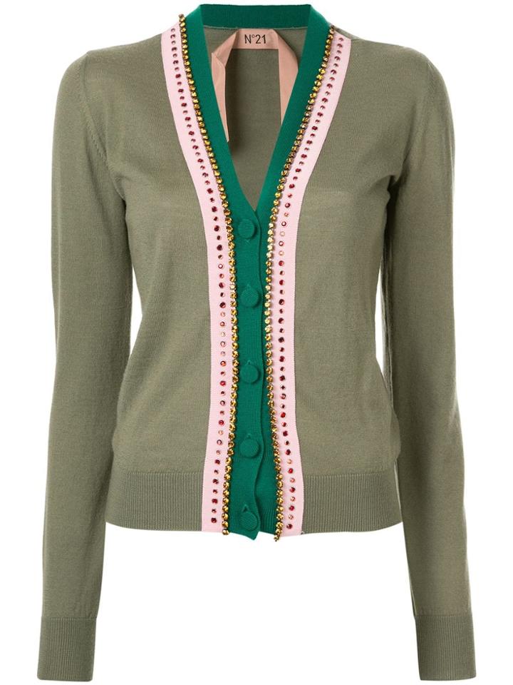 Nº21 Embellished Trim V-neck Cardigan - Green