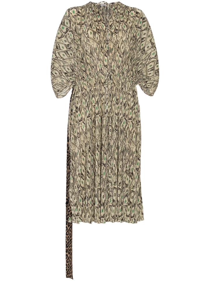 Balenciaga Dollar Print Double Kaftan Silk Dress - Nude & Neutrals