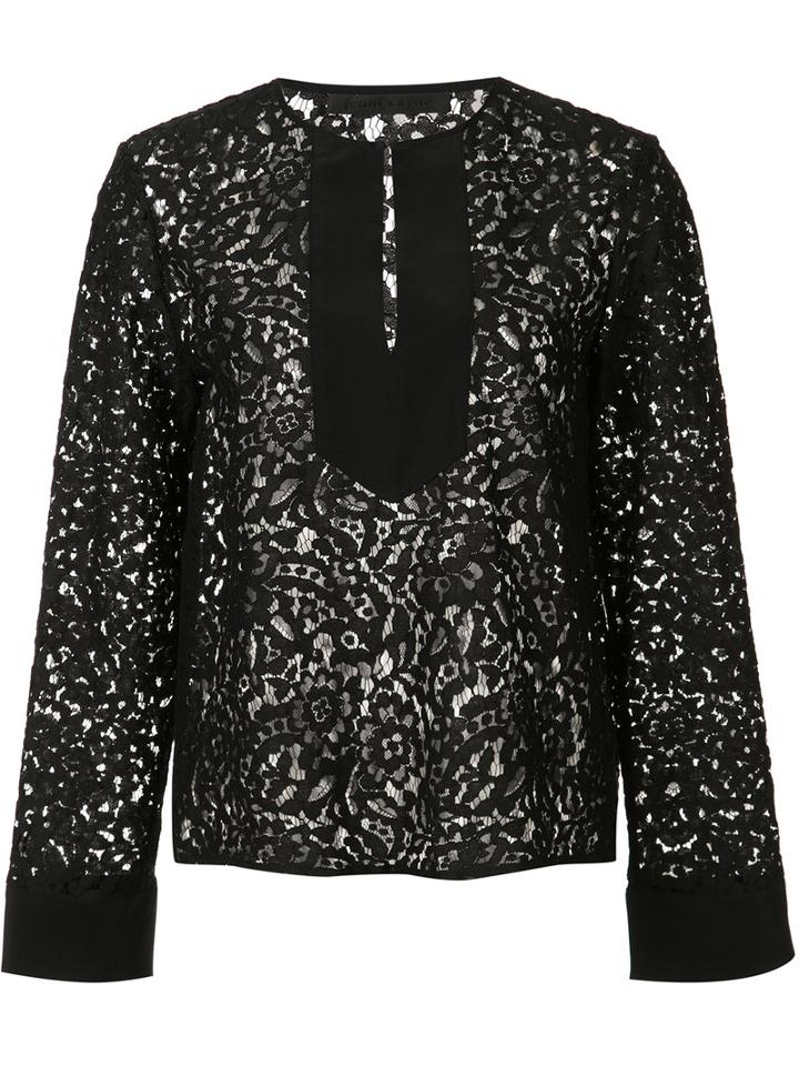 Jenni Kayne Front Placket Lace Blouse, Women's, Size: Large, Black, Cotton/nylon/silk