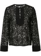 Jenni Kayne Front Placket Lace Blouse, Women's, Size: Large, Black, Cotton/nylon/silk