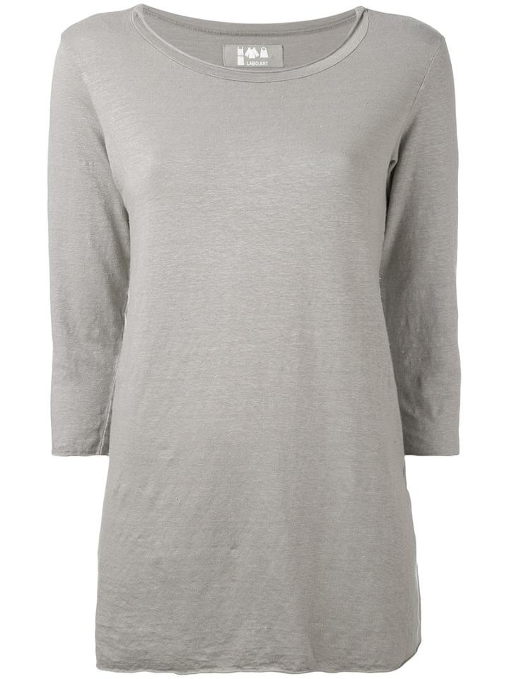 Labo Art - 'kai' Cropped Sleeve Top - Women - Linen/flax/spandex/elastane - 3, Grey, Linen/flax/spandex/elastane