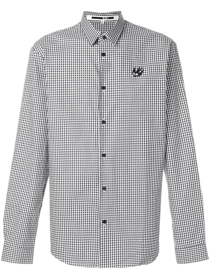 Mcq Alexander Mcqueen Swallow Badge Check Shirt - Black