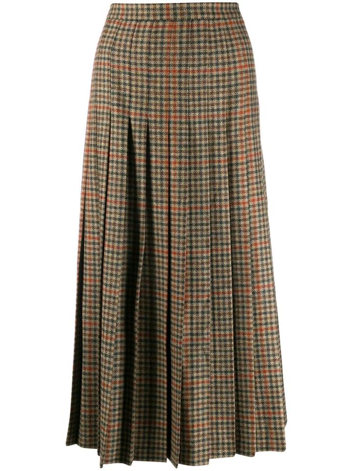 Etro Herringone Tweed Pleated Skirt - Brown