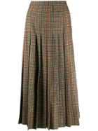 Etro Herringone Tweed Pleated Skirt - Brown