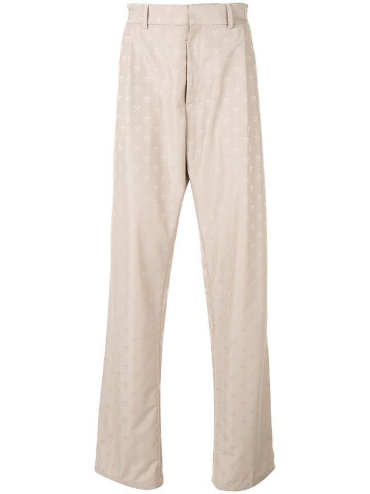 Gmbh Pleated Trousers In Hammer Jacquard W Adjustables Beige - Grey