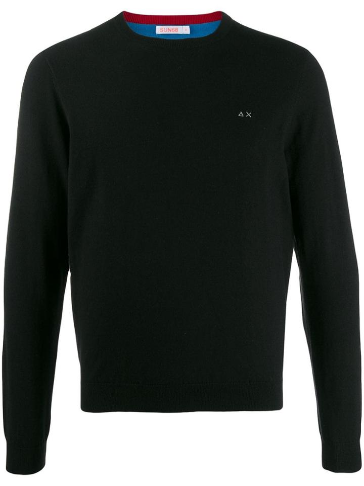 Sun 68 Logo Embroidered Sweater - Black