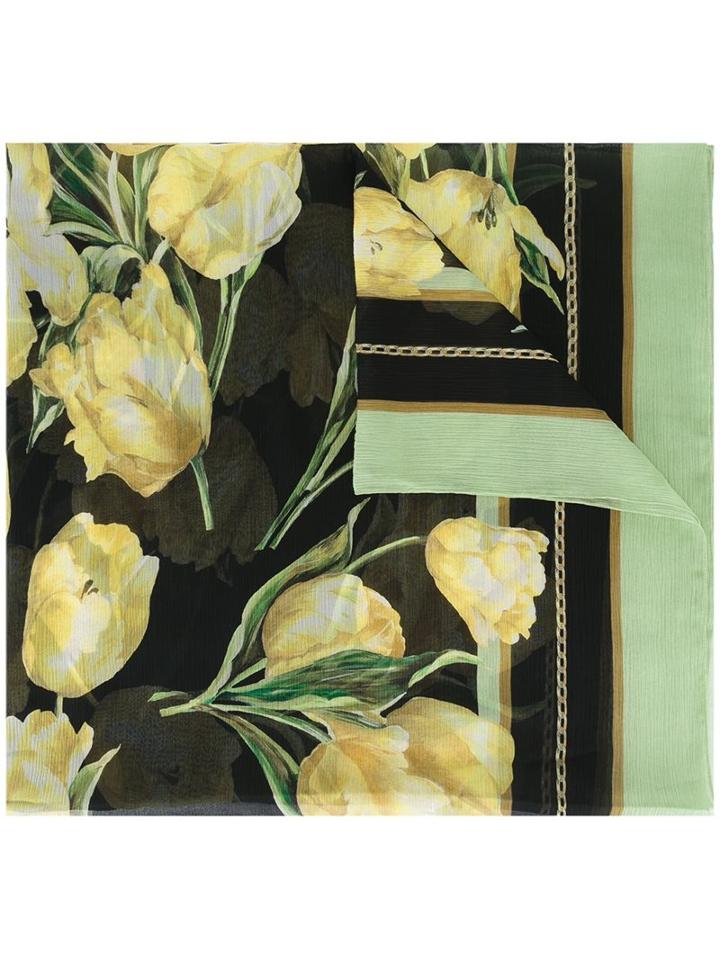 Dolce & Gabbana Tulip Print Scarf, Women's, Green, Silk