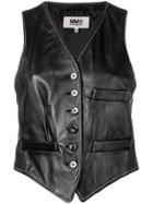 Mm6 Maison Margiela Cropped Leather Waistcoat - Black