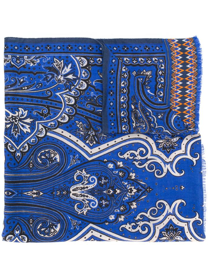 Etro - Printed Scarf - Men - Silk/cashmere - One Size, Blue, Silk/cashmere