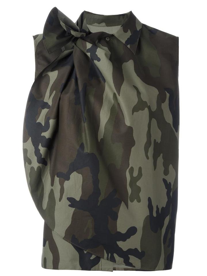 Mm6 Maison Margiela Camouflage Print Blouse, Women's, Size: 40, Green, Cotton