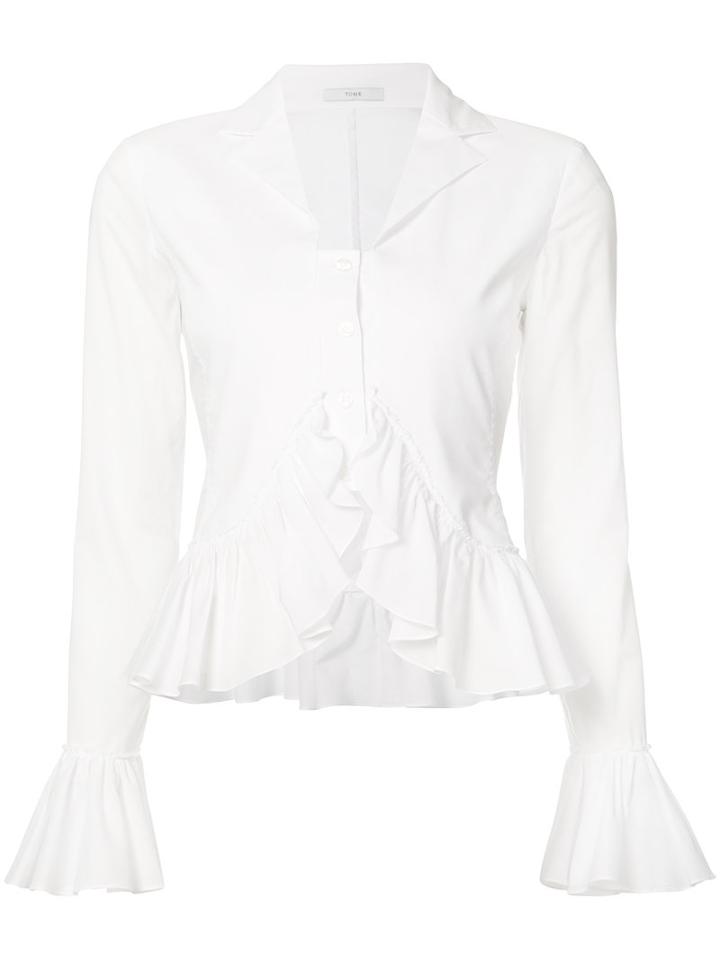 Tome - Frill-trim Knitted Top - Women - Cotton - Xs, White, Cotton