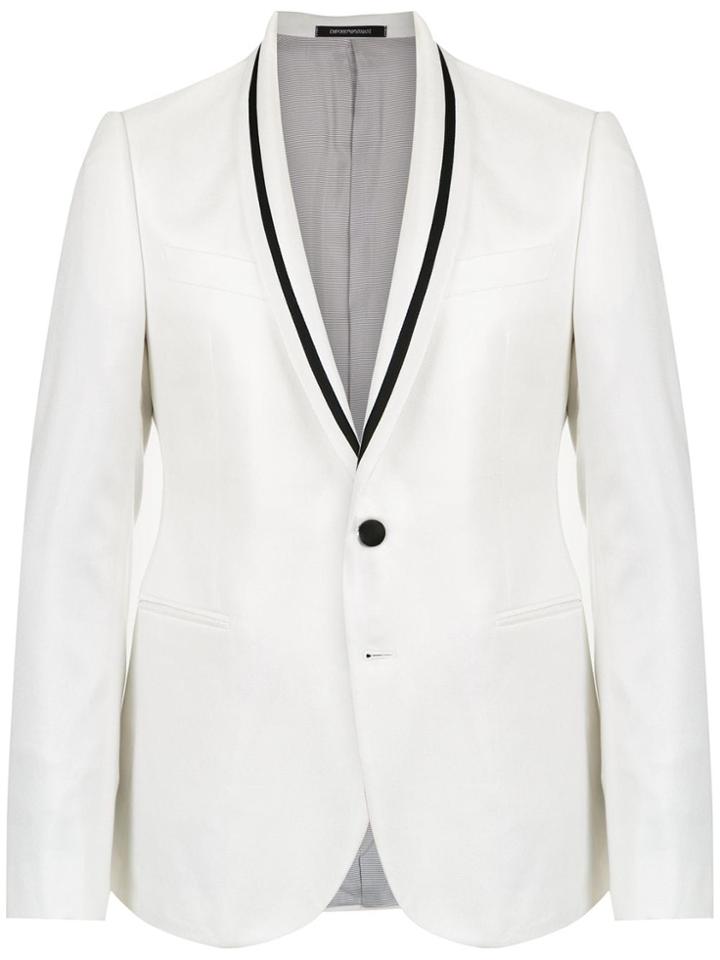 Emporio Armani Contrasting Piping Detailed Blazer - White