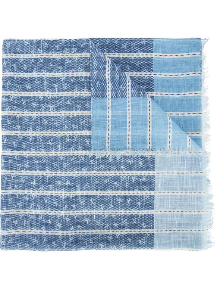 Isaia Striped Scarf, Men's, Blue, Cotton/linen/flax