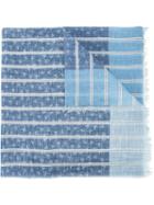 Isaia Striped Scarf, Men's, Blue, Cotton/linen/flax