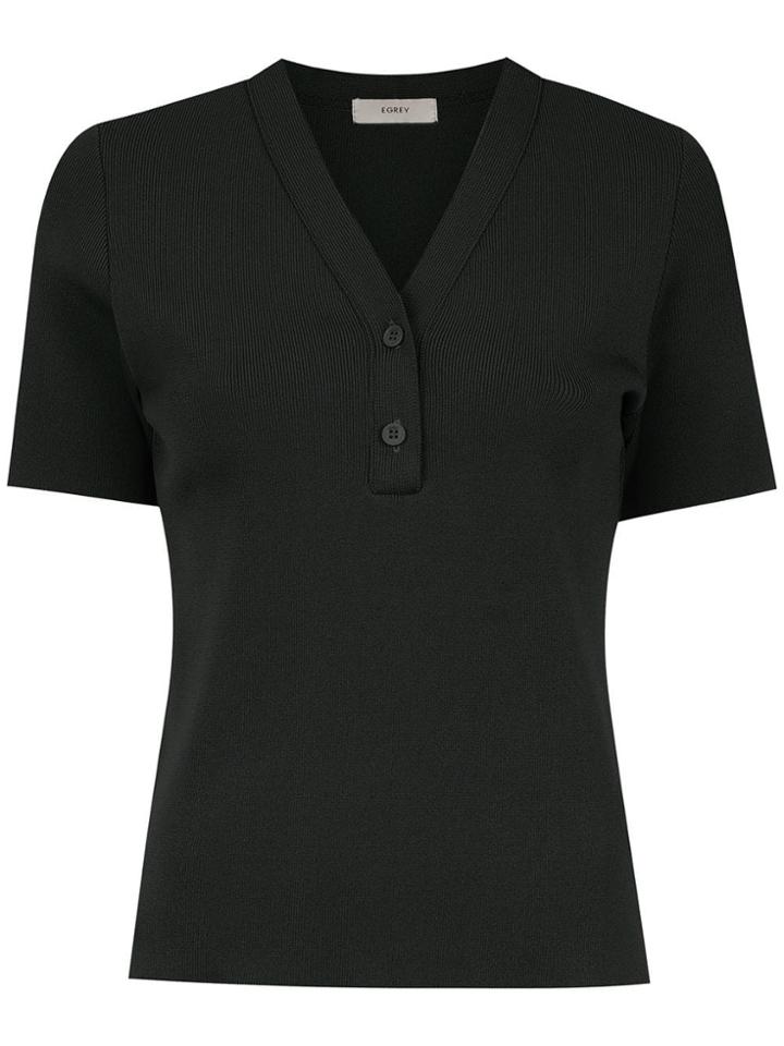 Egrey Knitted V-neck Top - Black