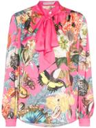 Mary Katrantzou Federika Butterfly Print Tie-neck Blouse - Pink