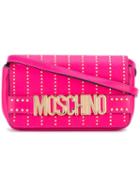Moschino Studded Letters Crossbody Bag, Women's, Pink/purple, Calf Leather