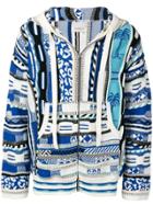Laneus Abstract Knit Hoodie - Blue