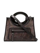 Fendi Brown Runaway Small Logo Mesh Tote Bag