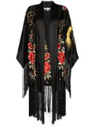 One Vintage Dragon Embroidered Kimono - Black
