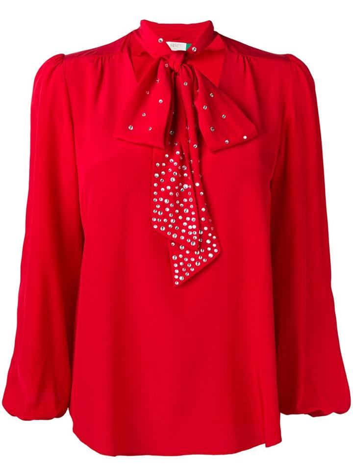 Rixo London Embellished Pussy Bow Blouse - Red