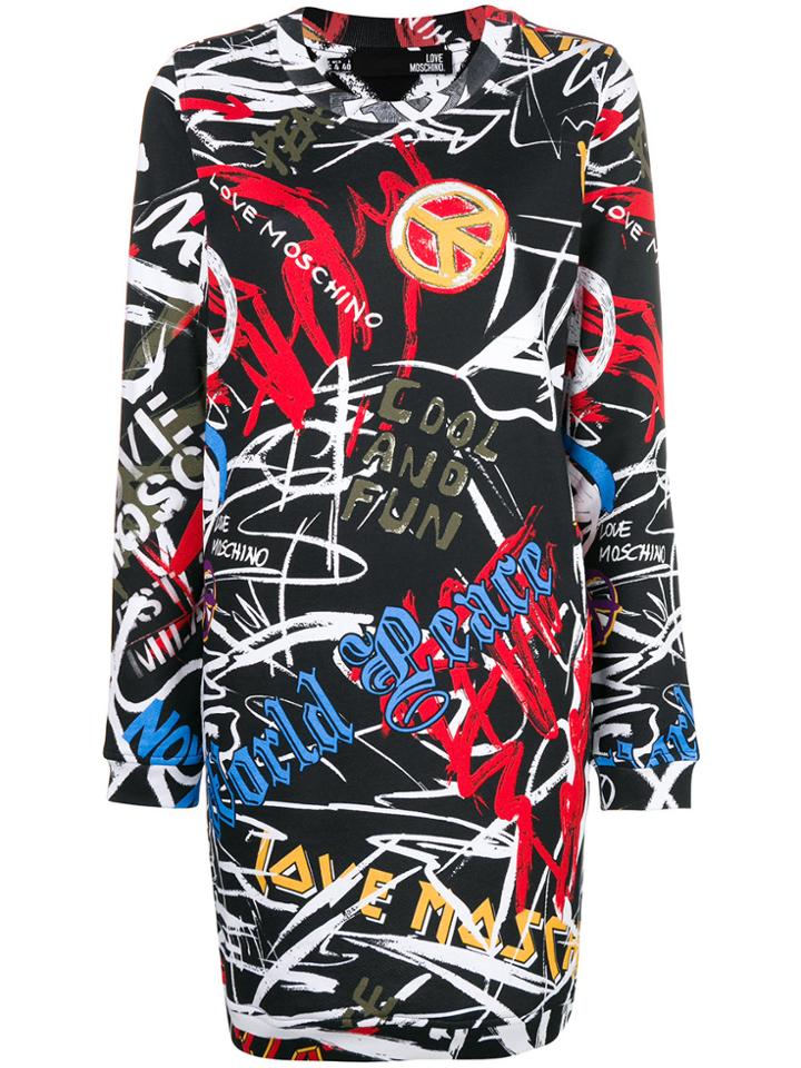 Love Moschino Graffiti Print Fitted Dress - Black