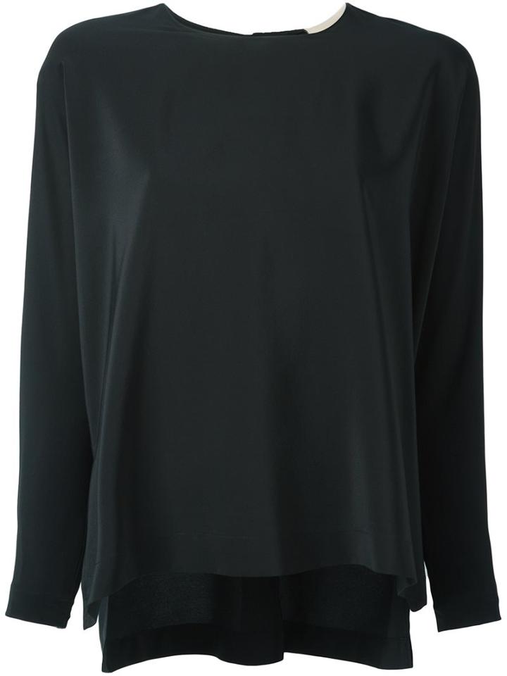 Erika Cavallini Loose-fit Flared Longsleeved Blouse, Women's, Size: 42, Black, Silk