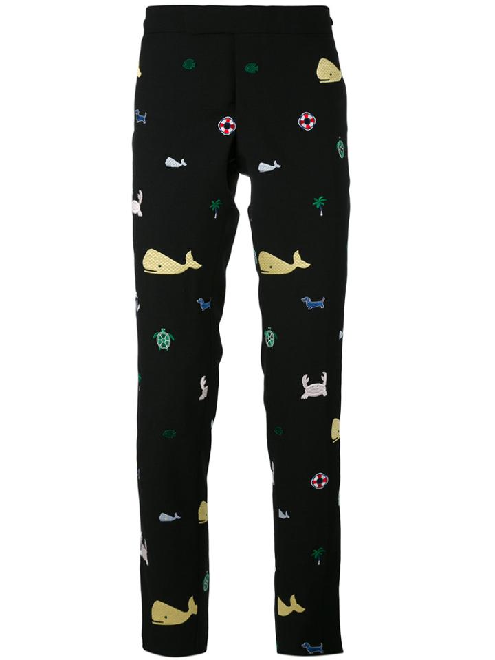Thom Browne Embroidered Chino Trousers - Black