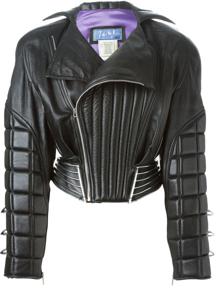 Thierry Mugler Vintage Leather Padded Bomber Jacket