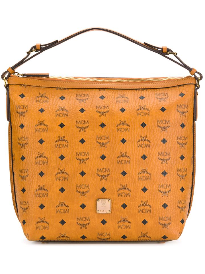 Mcm Logo Print Shoulder Bag - Brown