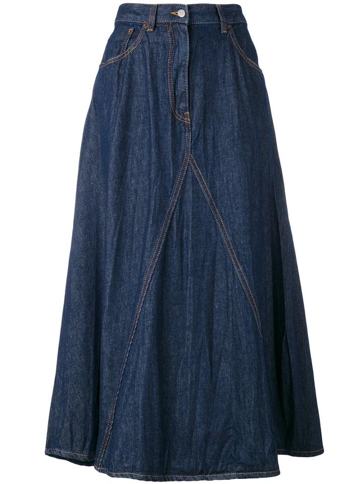 Mm6 Maison Margiela Crumpled Raw Washed Open Weave Midi Skirt, Women's, Size: 40, Blue, Cotton