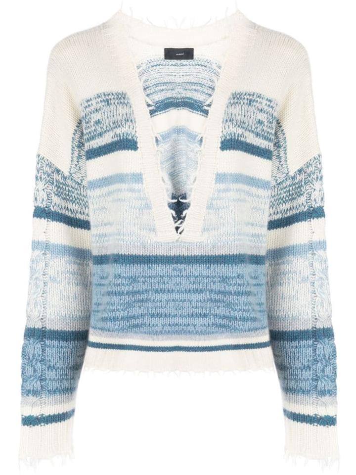 Alanui Frayed Edge Knitted Jumper - Blue
