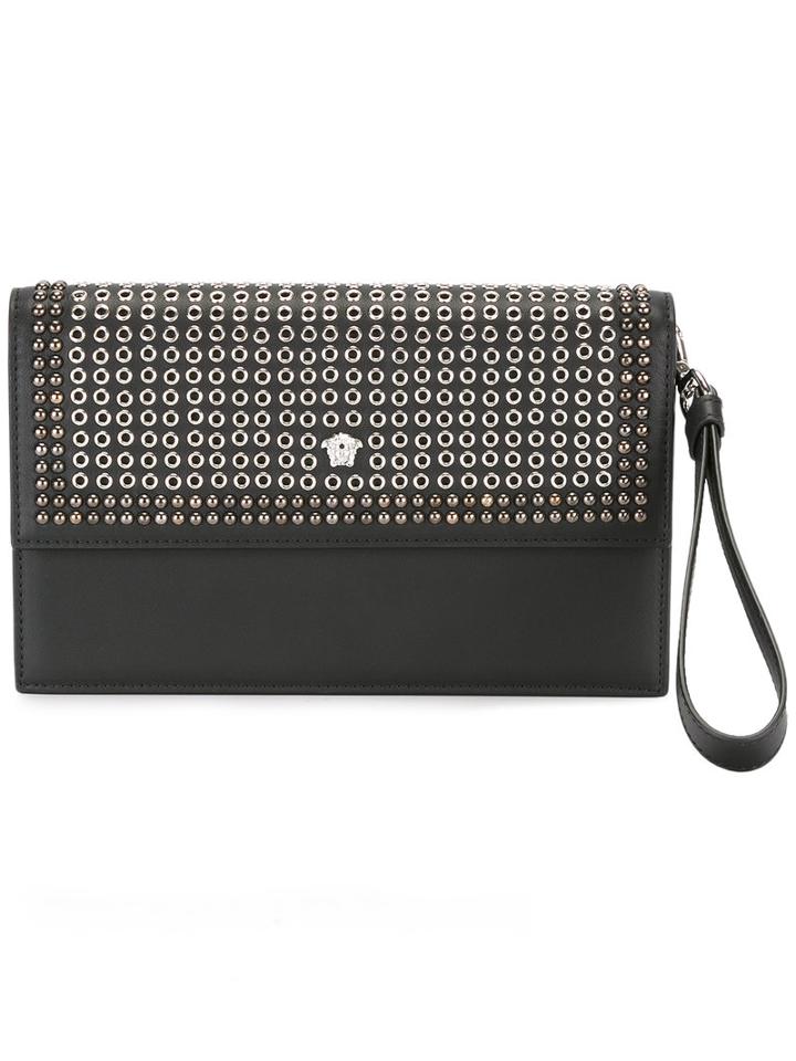 Versace Eyelet Medusa Clutch, Men's, Black, Calf Leather/ruthenium