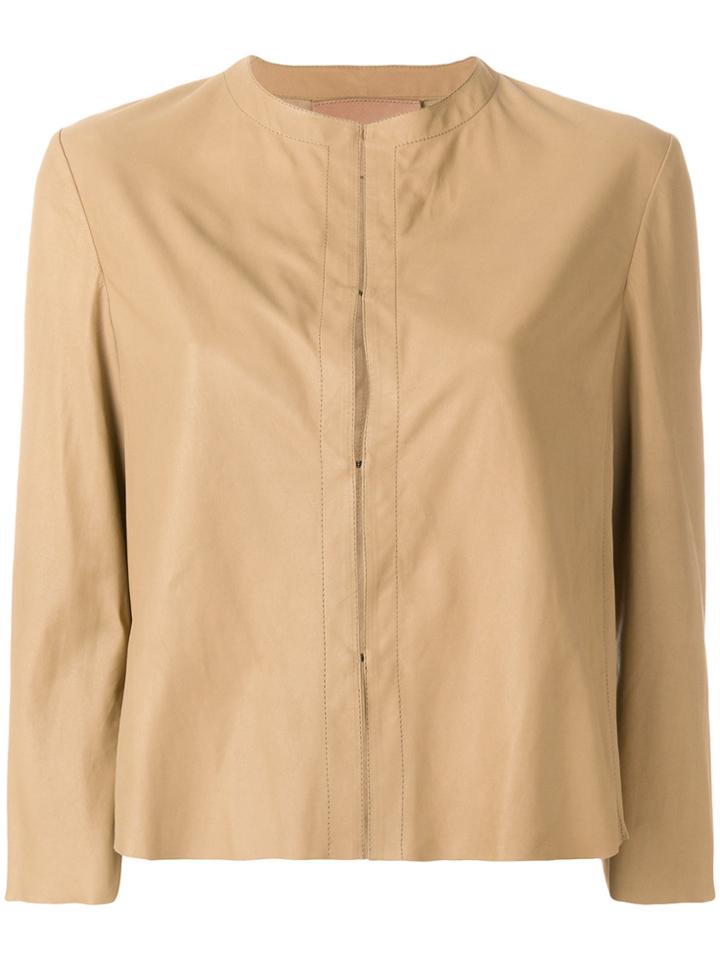 Drome Cropped Leather Jacket - Nude & Neutrals