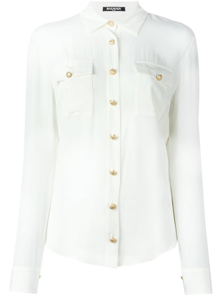 Balmain Crepe De Chine Shirt, Women's, Size: 36, White, Silk