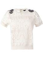 Twin-set Floral Lace Shortsleeved Sweater, Women's, Size: Xl, Nude/neutrals, Cotton/silk/polyester